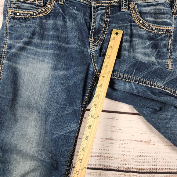 Silver Jeans Suki Mid Slim Boot W32 L33 Stretch Denim Jeans Embellished Bling - Picture 7 of 10